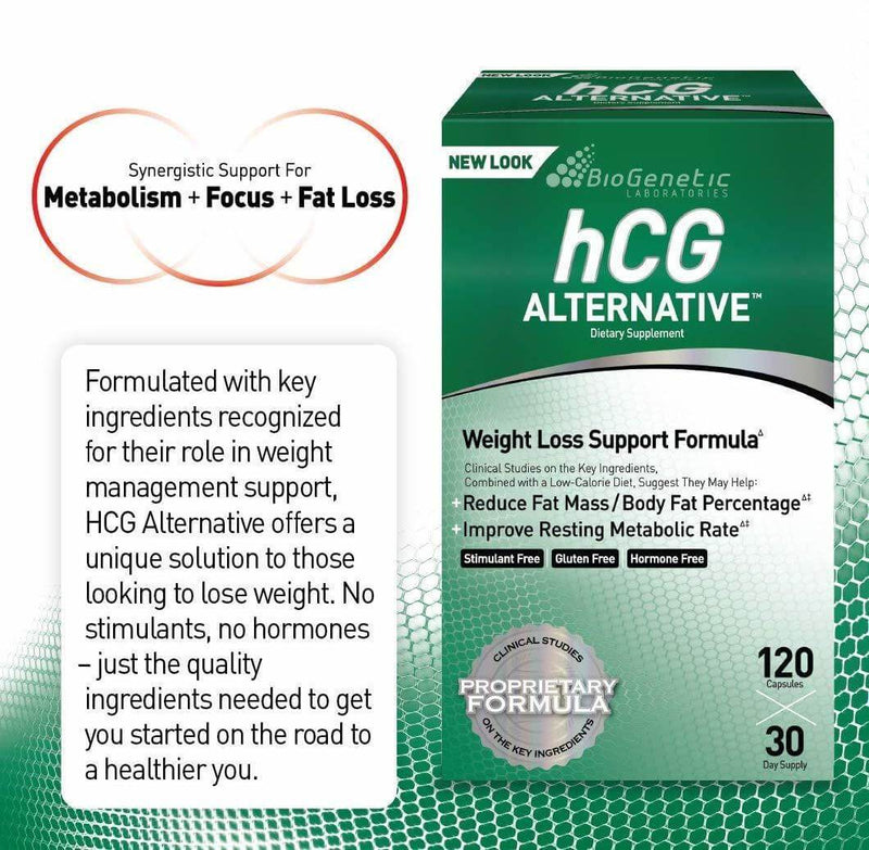 BioGenetic Laboratories hCG ALTERNATIVE provides synergistic support for Metabolism + Focus + Fat Loss